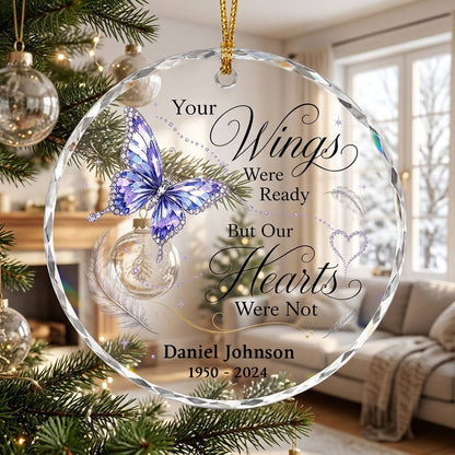 Personalized Butterfly Memorial Your Wings Were Ready Crystal Heart Glass Ornament