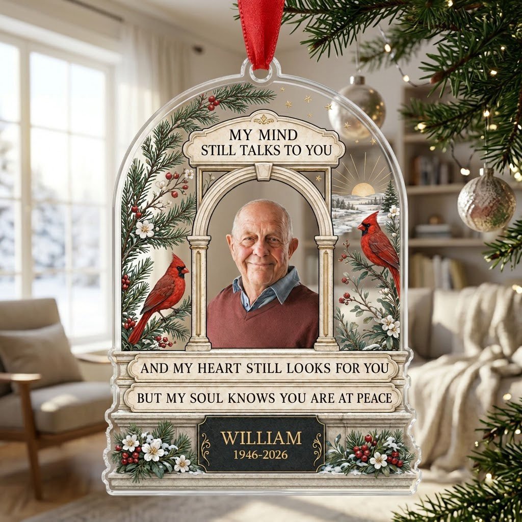 Personalized Heavenly Arch Cardinals Photo Memorial Acrylic Ornament