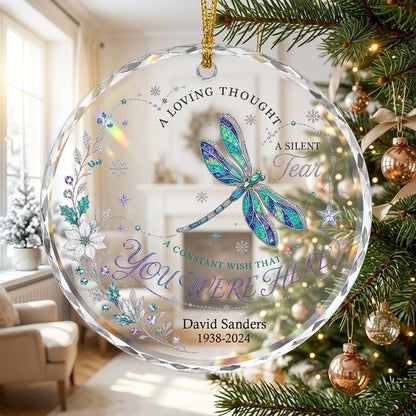 Personalized Dragonfly Memorial You Were Here Round Glass Ornament