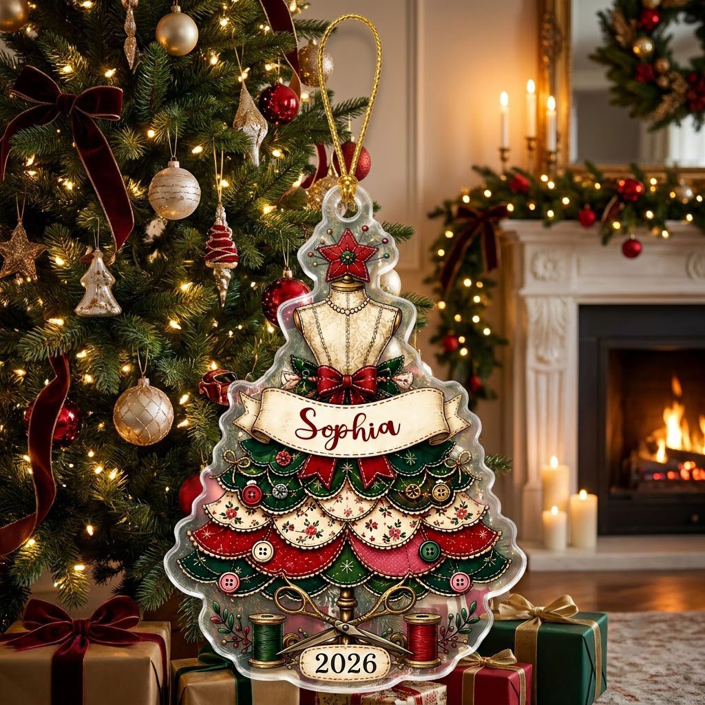 Personalized Seamstress Sewing Dress Christmas Ornament