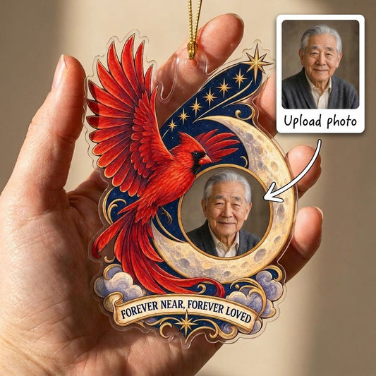 Personalized Memorial Photo Cardinal Moon Christmas Ornament