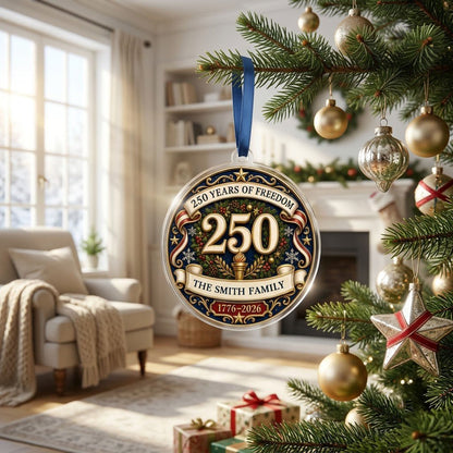 Personalized America 250th Medallion Acrylic Ornament, Custom Patriotic Holiday Keepsake