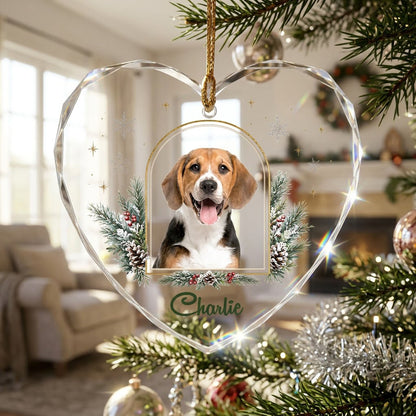 Personalized Dog Photo Holiday Arch Heart Glass Ornament