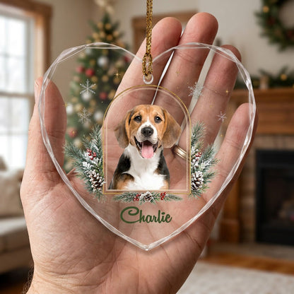 Personalized Dog Photo Holiday Arch Heart Glass Ornament