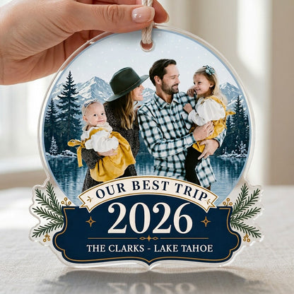 Personalized Our Best Trip Snow Globe Photo Acrylic Ornament
