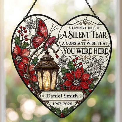 Personalized Red Butterfly Glowing Lantern A Silent Tear Memorial Heart Stained Glass Suncatcher