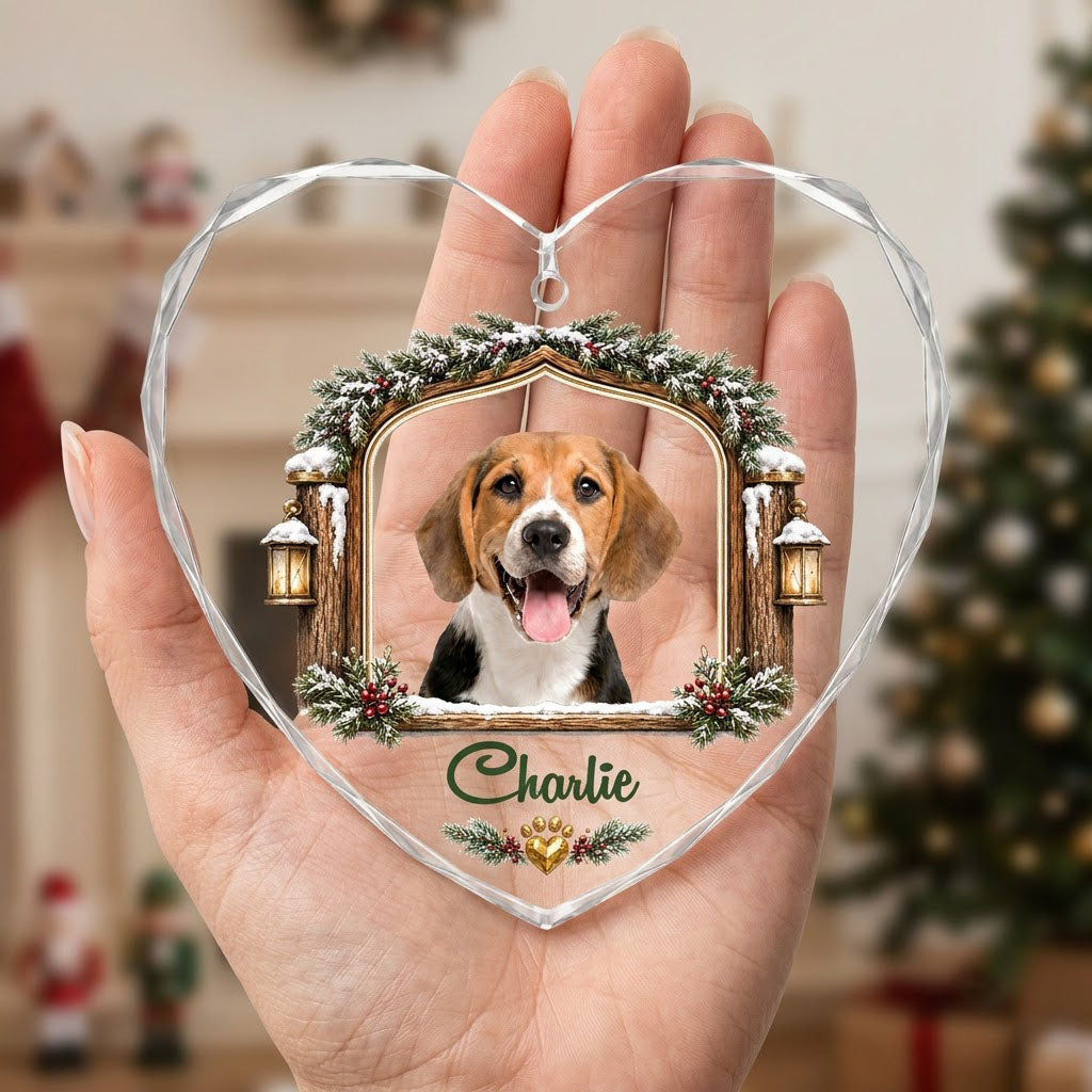 Personalized Dog Photo Rustic Window Lanterns Heart Glass Ornament