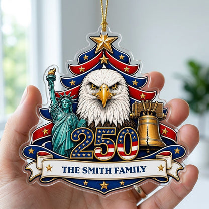 Personalized USA 250th Anniversary Tree Acrylic Ornament, Custom Patriotic American Keepsake