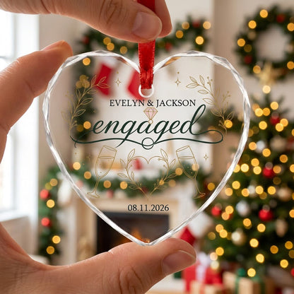 Personalized Engaged Champagne Toast Heart Glass Ornament