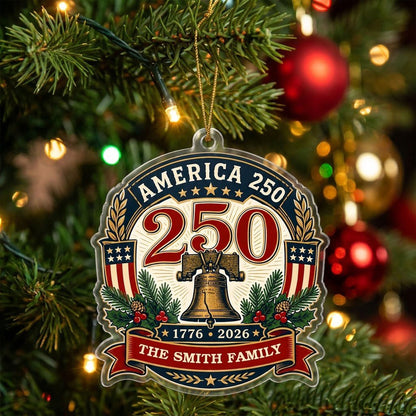 Personalized America 250 Liberty Bell Acrylic Ornament, Custom Patriotic Holiday Keepsake