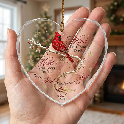 Personalized Cardinal Memorial My Mind Still Talks To You Heart Glass Ornament