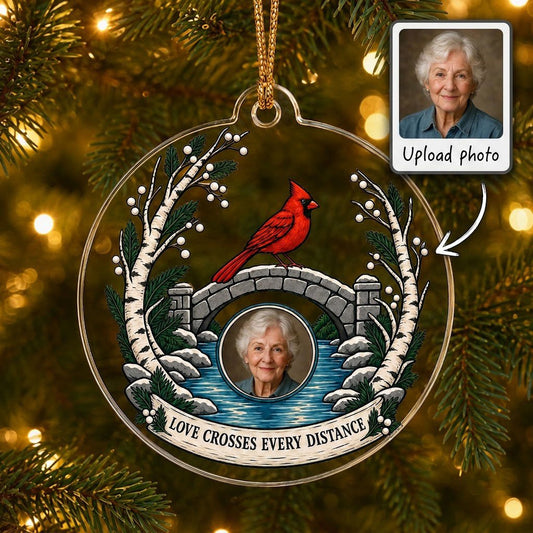 Personalized Memorial Photo Cardinal Bridge Christmas Ornament