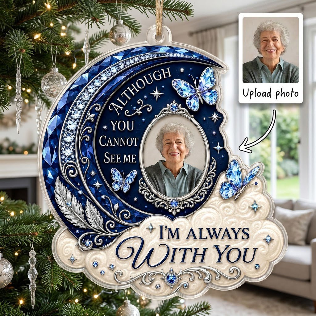 Personalized Sapphire Crescent Moon Photo Memorial Acrylic Ornament