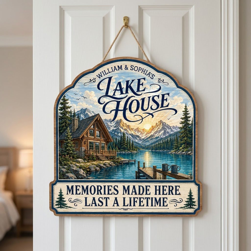 Personalized Lake Cabin Memories Wooden Hanging Sign