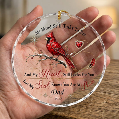 Personalized Cardinal Memorial My Mind Still Talks To You Round Glass Ornament