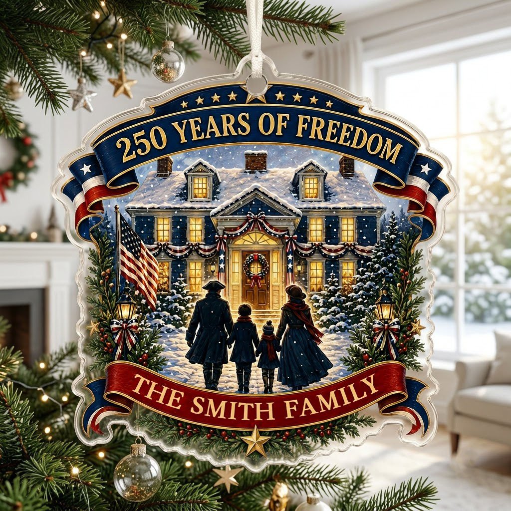 Personalized America 250th Years of Freedom Acrylic Ornament, Custom Patriotic Holiday Keepsake