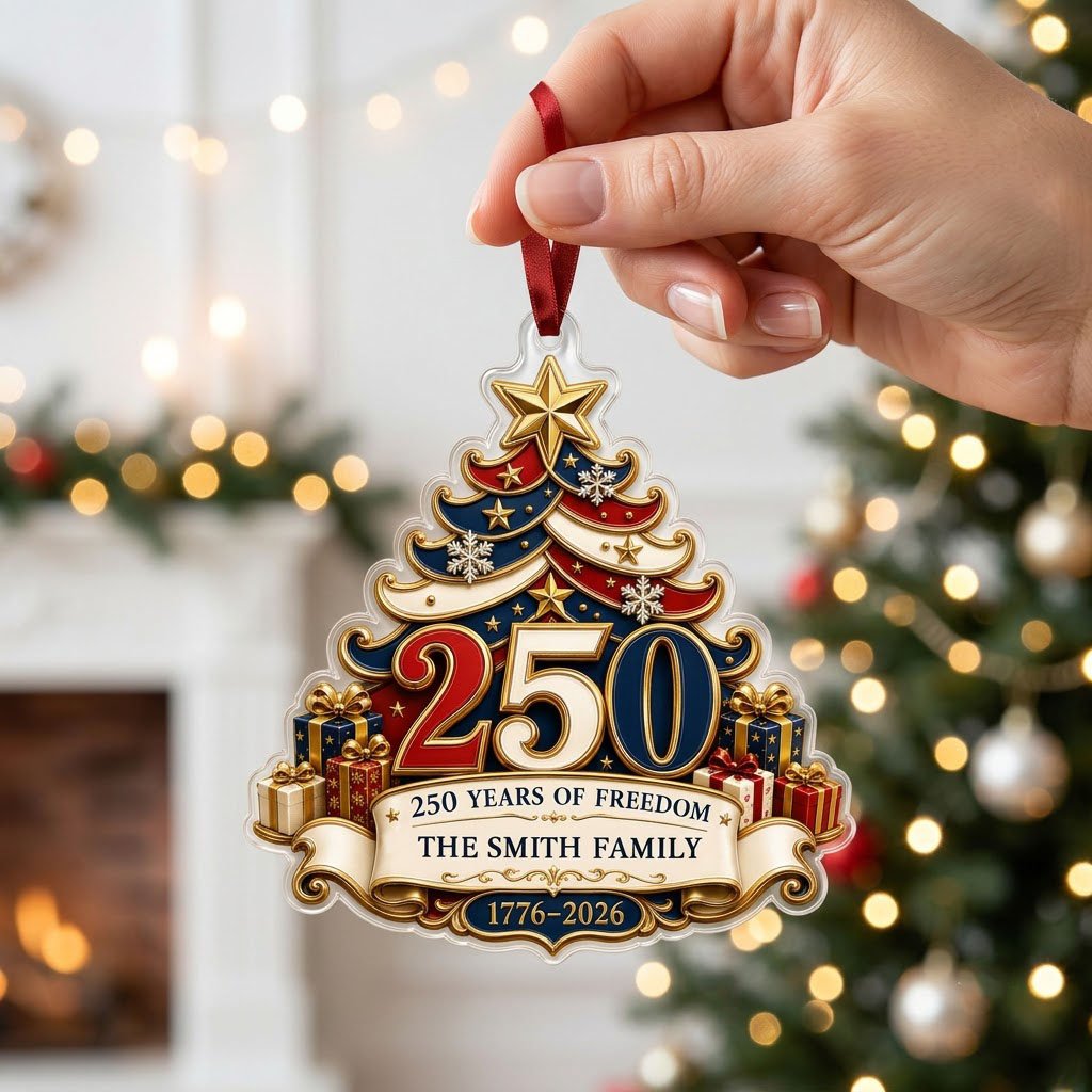 Personalized America 250th Tree of Freedom Acrylic Ornament, Custom Patriotic Holiday Keepsake