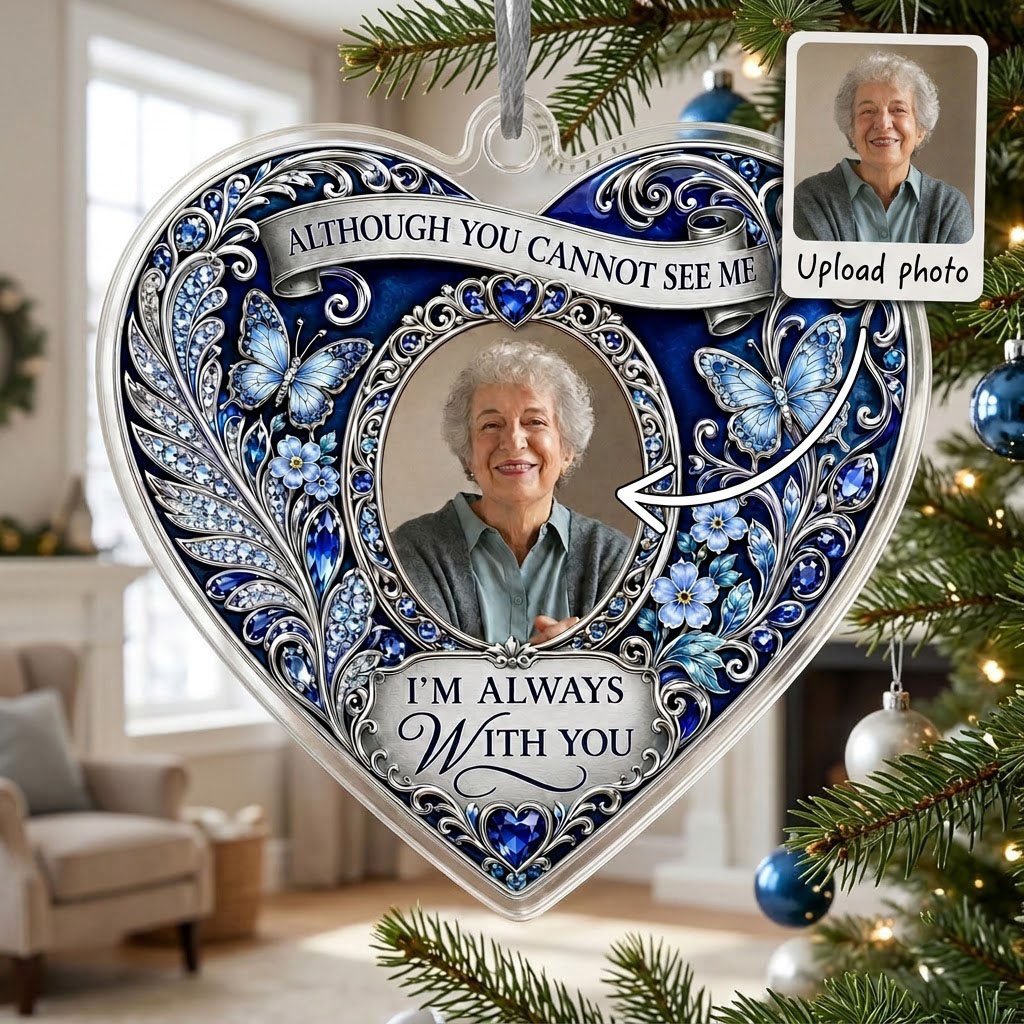 Personalized Sapphire Heart Photo Memorial Acrylic Ornament