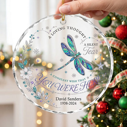 Personalized Dragonfly Memorial You Were Here Round Glass Ornament