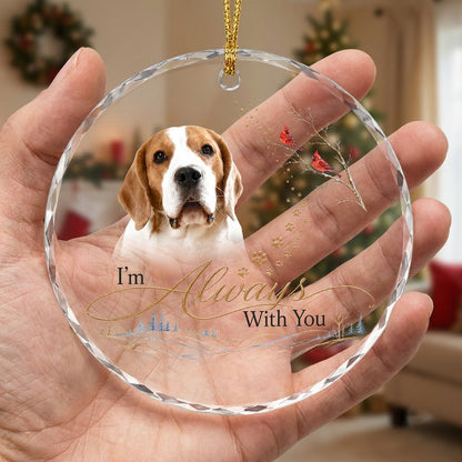 Personalized Dog Memorial Photo I'm Always With You Winter Cardinal Round Glass Ornament