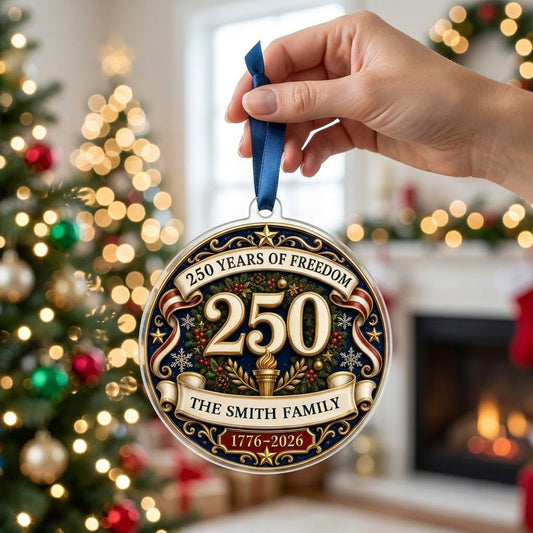 Personalized America 250th Medallion Acrylic Ornament, Custom Patriotic Holiday Keepsake