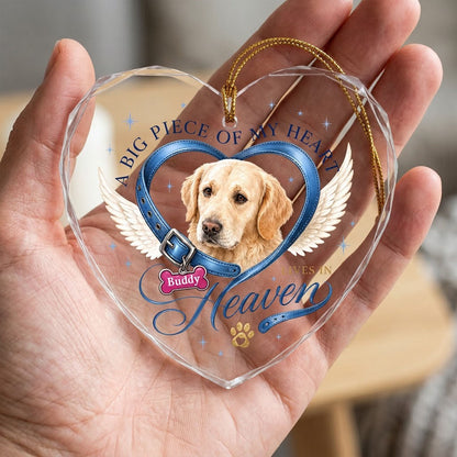 Personalized Dog Memorial Photo Collar Angel Wings Heart Glass Ornament