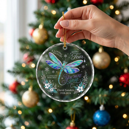 Personalized Dragonfly Memorial A Loving Thought A Silent Tear Round Glass Ornament