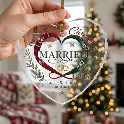 Personalized Our First Christmas Married Scarf Heart Glass Ornament