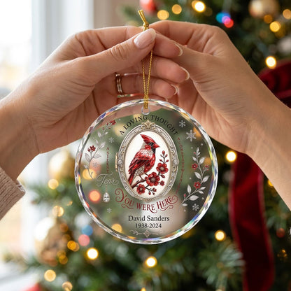 Personalized Cardinal Locket Memorial A Loving Thought Round Glass Ornament