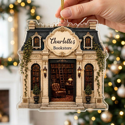 Personalized French Parisian Bookstore Acrylic Ornament, Custom Book Lover Keepsake