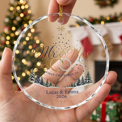 Personalized First Christmas as Mr & Mrs Constellation Tree Round Glass Ornament