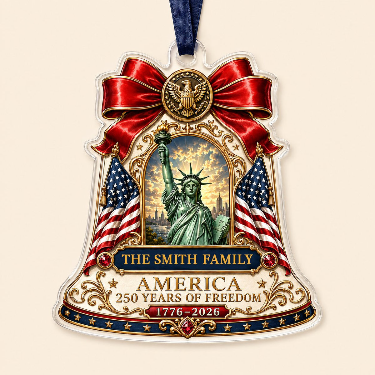 Personalized America 250th Liberty Bell Statue of Liberty Acrylic Ornament, Custom Patriotic Keepsake