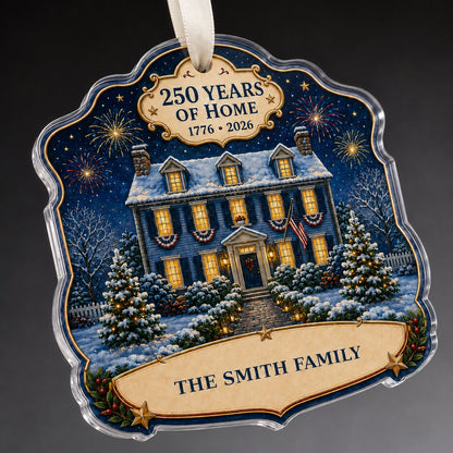 Personalized America 250th Colonial House Acrylic Ornament, Custom Patriotic Holiday Keepsake