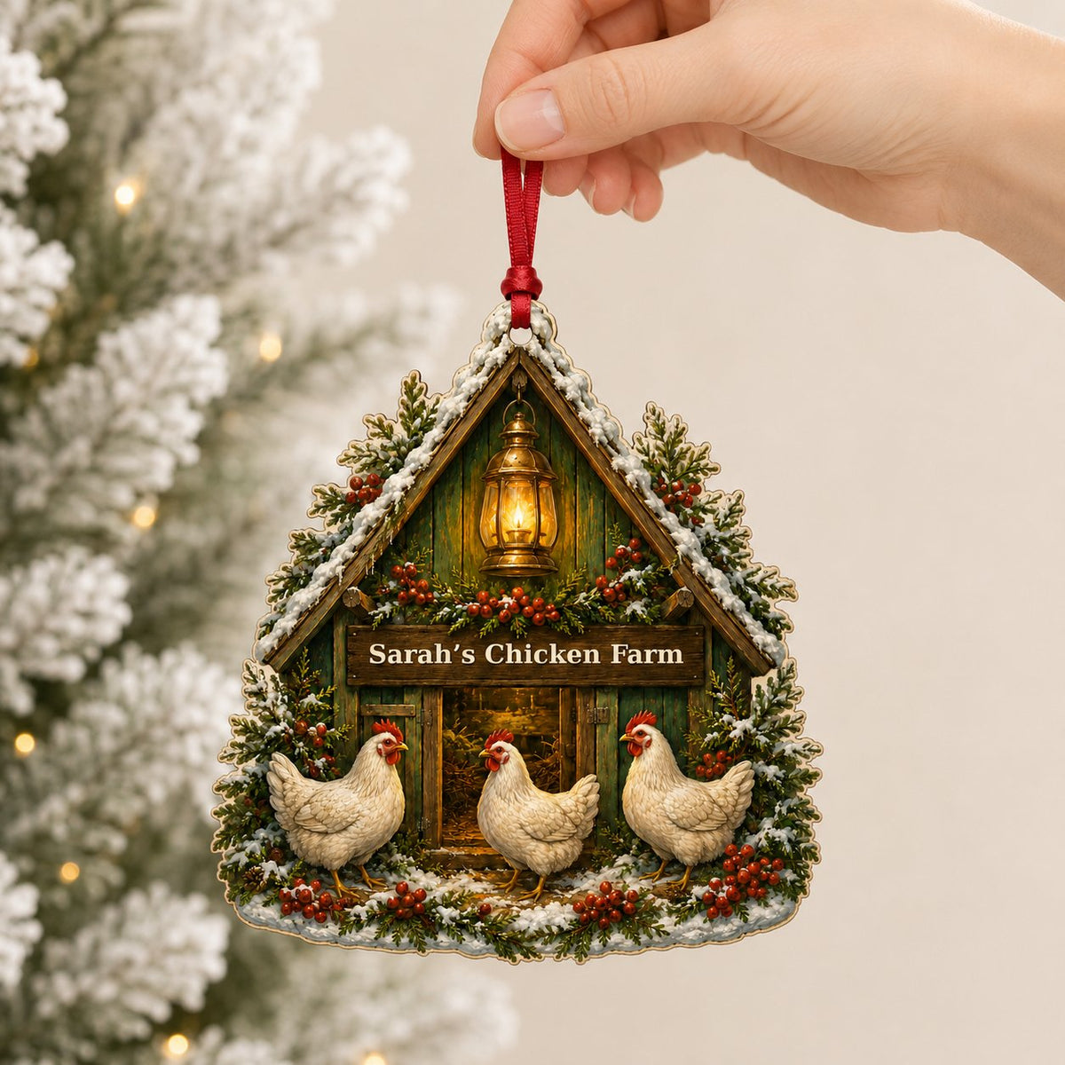 Personalized Chicken Coop Wood Ornament, Custom Farmhouse Chicken Lover Christmas Keepsake