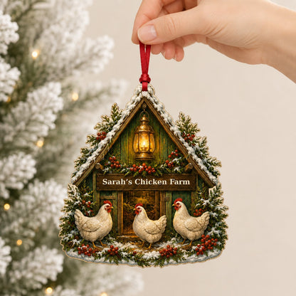 Personalized Chicken Coop Wood Ornament, Custom Farmhouse Chicken Lover Christmas Keepsake