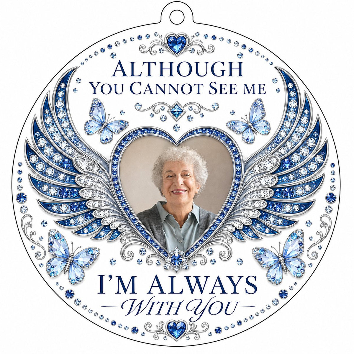 Personalized Sapphire Angel Wings Heart Photo Memorial Acrylic Ornament