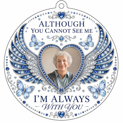 Personalized Sapphire Angel Wings Heart Photo Memorial Acrylic Ornament