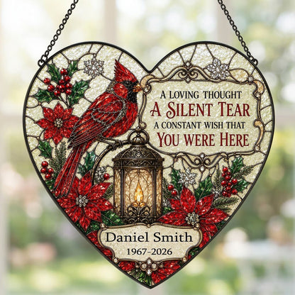Personalized Red Cardinal Glowing Lantern A Silent Tear Memorial Heart Stained Glass Suncatcher