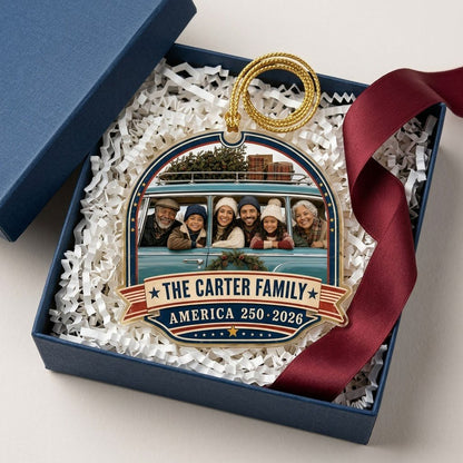 Personalized America 250 Family Photo Christmas Ornament 2026
