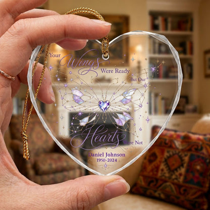 Personalized Butterfly Memorial Your Wings Were Ready Crystal Heart Glass Ornament