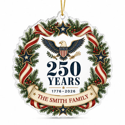 Personalized America 250th Wreath Acrylic Ornament, Custom Patriotic Holiday Keepsake