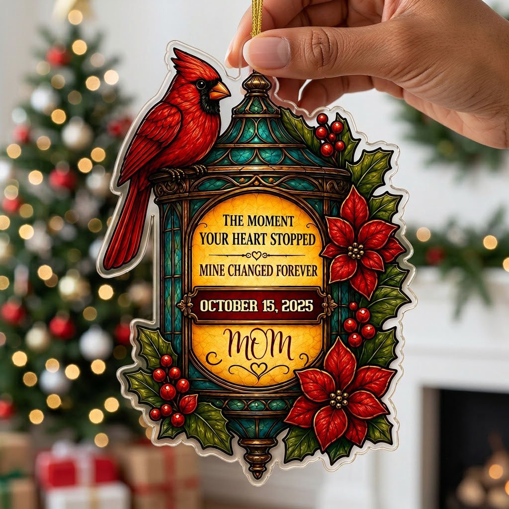 Personalized Red Cardinal Lantern Memorial Acrylic Ornament