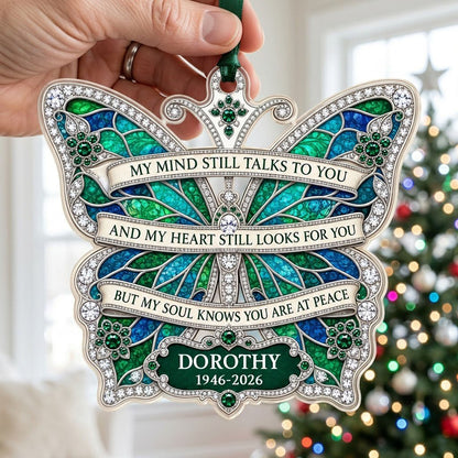 Personalized Emerald Jeweled Butterfly Memorial Acrylic Ornament