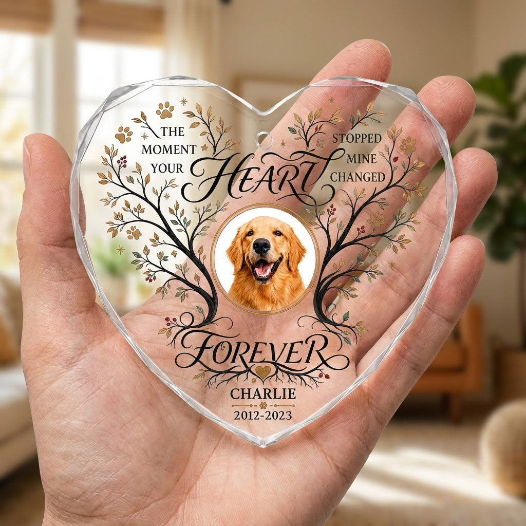 Personalized Dog Memorial Photo The Moment Your Heart Stopped Heart Glass Ornament