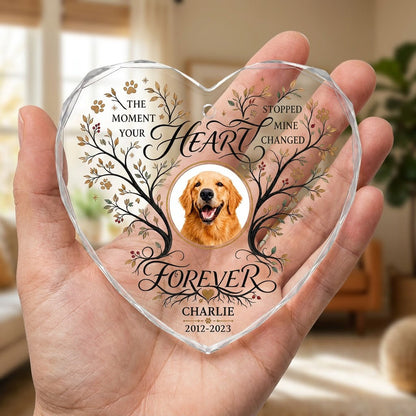 Personalized Dog Memorial Photo The Moment Your Heart Stopped Heart Glass Ornament