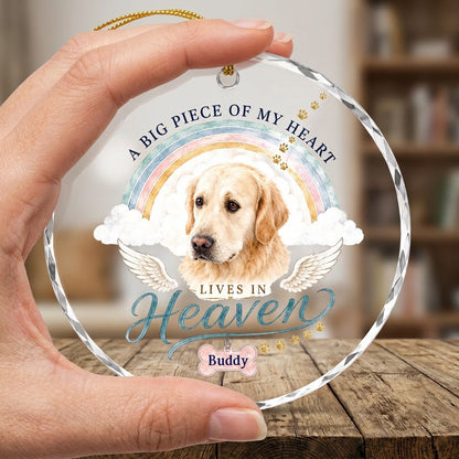 Personalized Dog Memorial Photo Rainbow Bridge A Big Piece Of My Heart Round Glass Ornament
