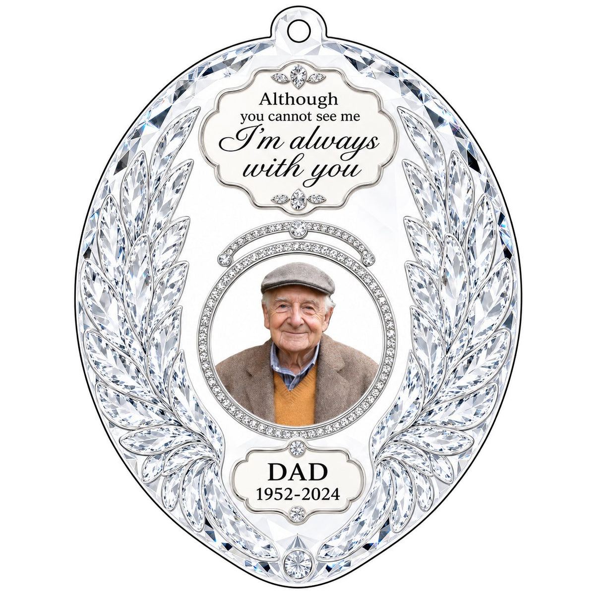 Personalized Crystal Angel Wings Oval Photo Memorial Acrylic Ornament