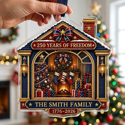 Personalized America 250th Fireplace Living Room Acrylic Ornament, Custom Patriotic Keepsake