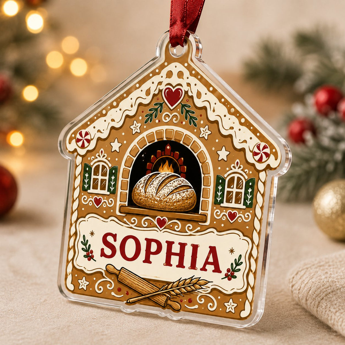 Personalized Gingerbread Bakery Acrylic Ornament, Custom Baker Christmas Keepsake