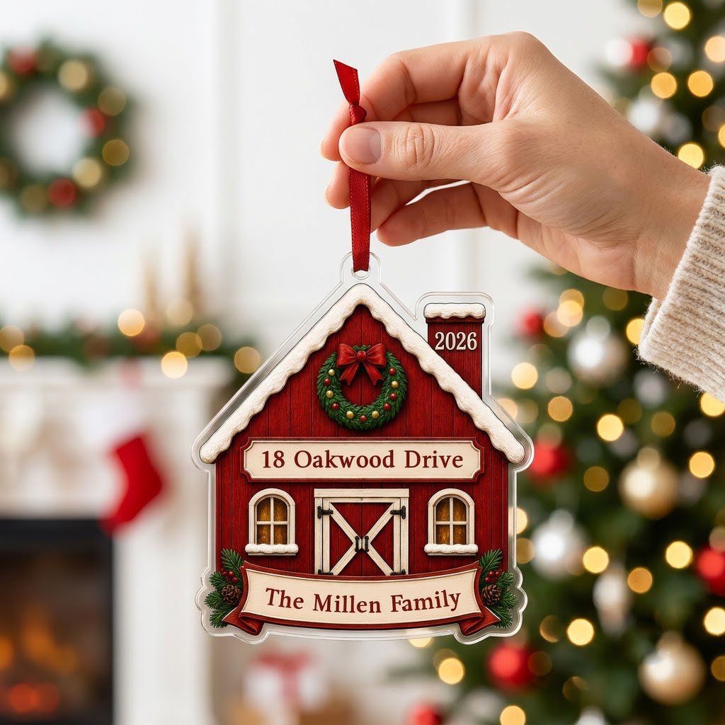 Personalized Rustic Red Barn New Home Acrylic Ornament
